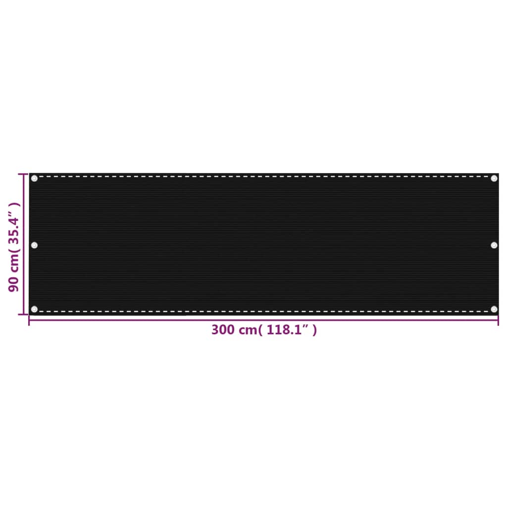 vidaXL Διαχωριστικό Βεράντας Μαύρο 90 x 300 εκ. από HDPE