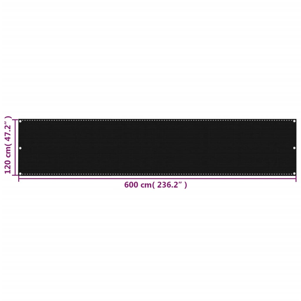 vidaXL Διαχωριστικό Βεράντας Μαύρο 120 x 600 εκ. από HDPE