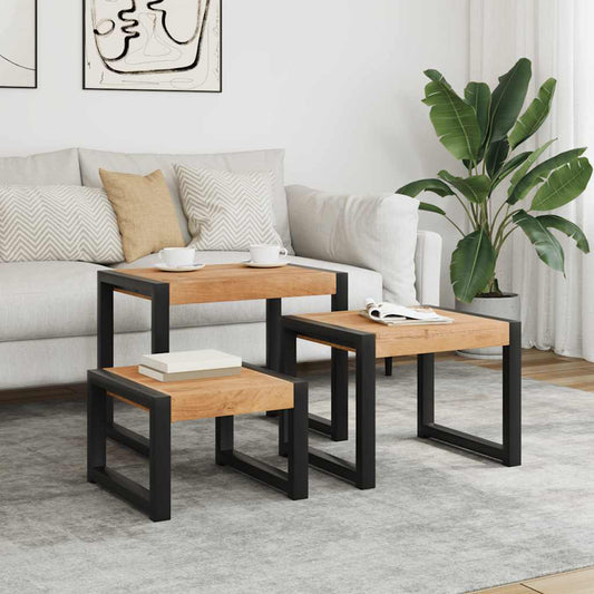 vidaXL Τραπεζάκια Ζιγκόν 3 τεμ. από Μασίφ Ξύλο