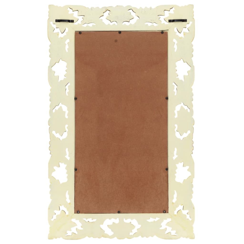 vidaXL Καθρέφτης Σκαλιστός στο Χέρι Λευκός 80x50 εκ. Μασίφ Ξύλο Μάνγκο