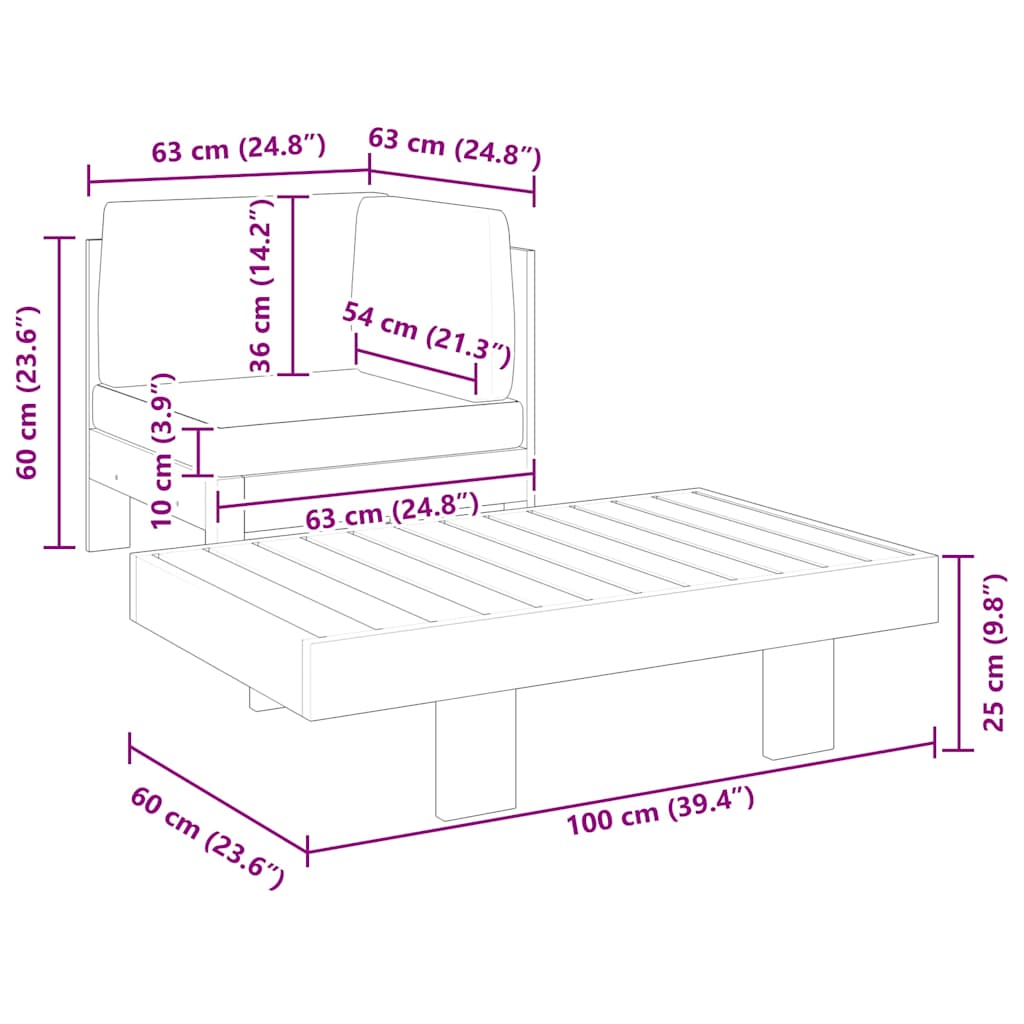 vidaXL Σαλόνι Κήπου 2 Τεμαχίων από Ξύλο Ακακίας Σκούρα Γκρι Μαξιλάρια