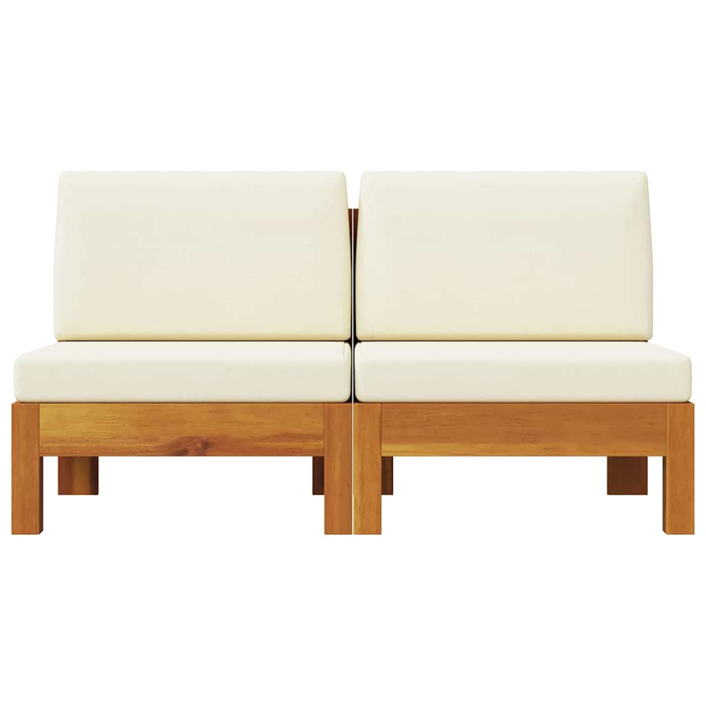 vidaXL Μεσαίοι Καναπέδες 2 τεμ Μασίφ Ξύλο Ακακίας Λευκά Κρεμ Μαξιλάρια
