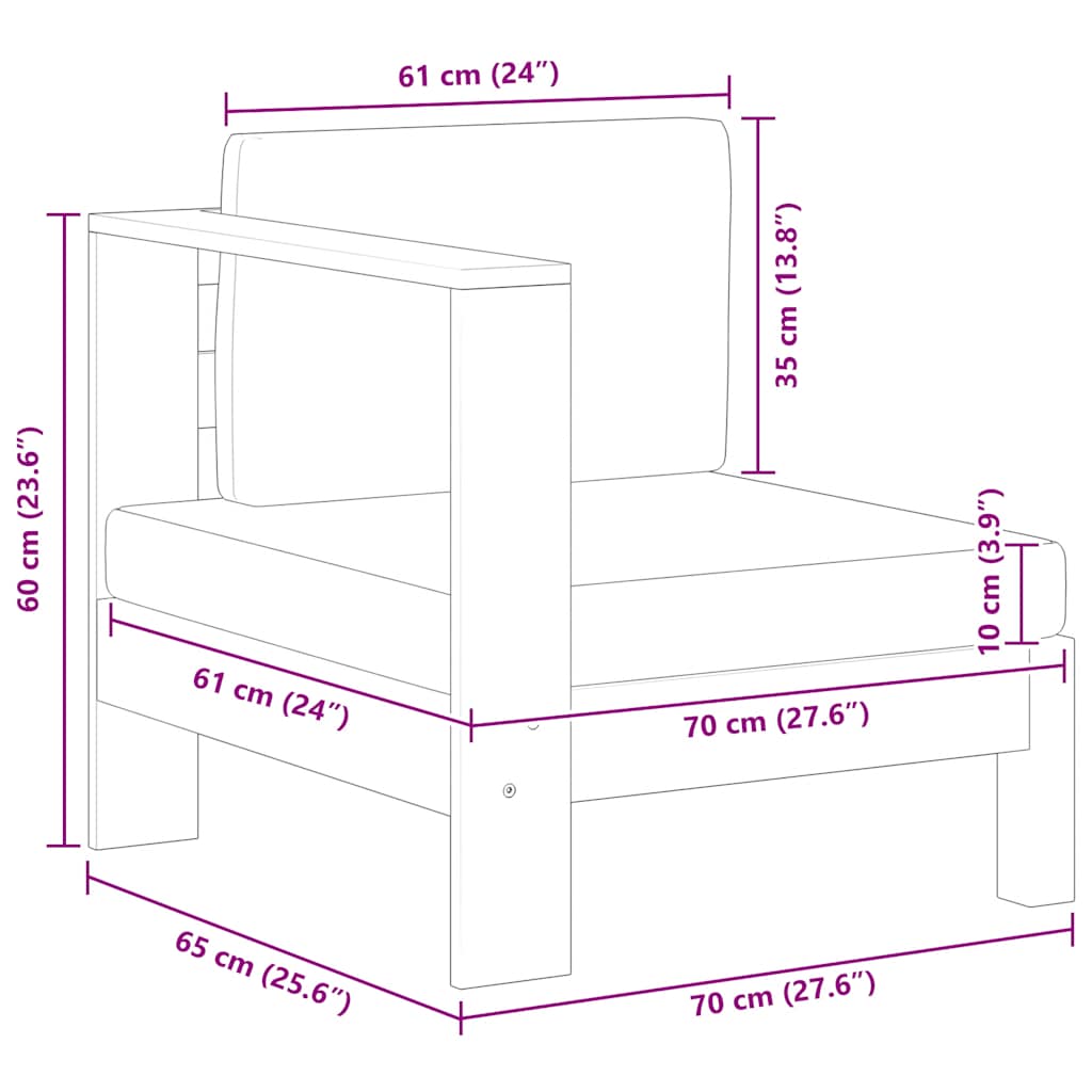 vidaXL Καναπές Μεσαίος με 1 Μπράτσο Λευκός Κρεμ από Μασίφ Ξύλο Ακακίας