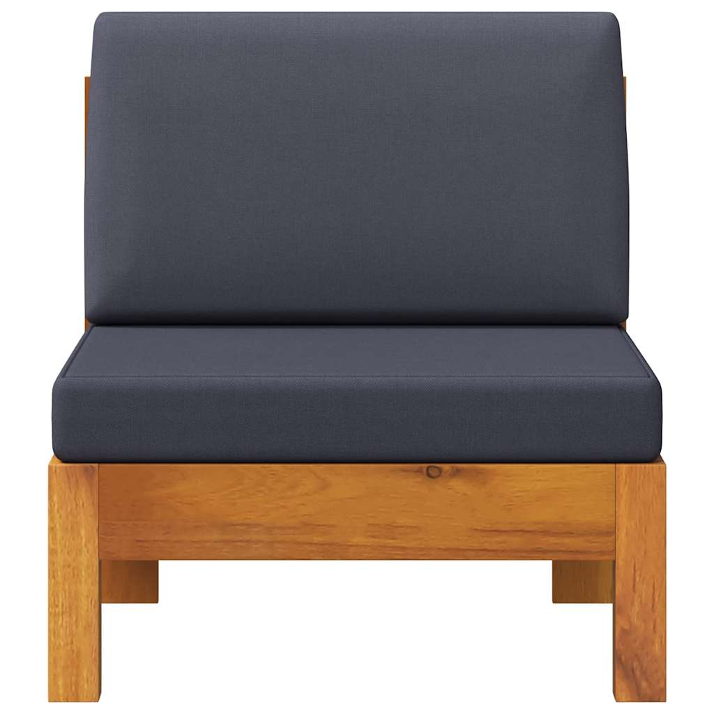 vidaXL Καναπές Μεσαίος από Μασίφ Ξύλο Ακακίας με Σκούρα Γκρι Μαξιλάρια