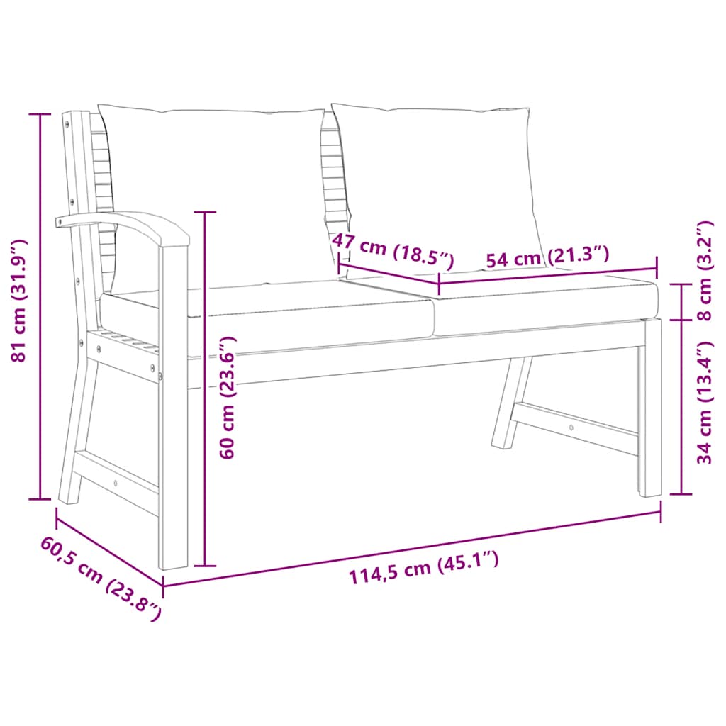 vidaXL Παγκάκι Κήπου 114,5 εκ. από Μασίφ Ξύλο Ακακίας με Κρεμ Μαξιλάρι