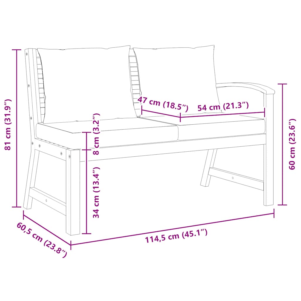 vidaXL Παγκάκι Κήπου 114,5 εκ. Μασίφ Ξύλο Ακακίας Σκ. Γκρι Μαξιλάρια
