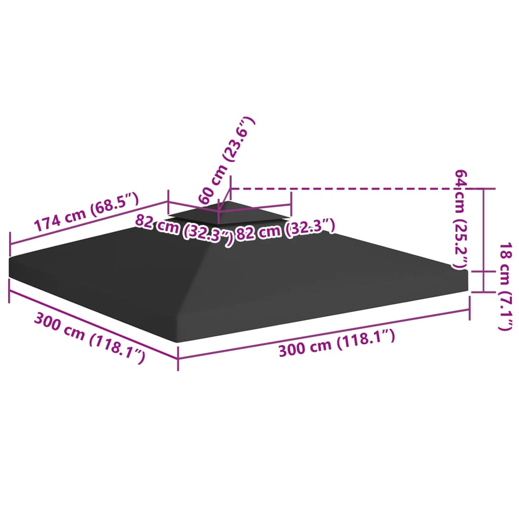 vidaXL Κάλυμμα για Κιόσκι 2 Επιπέδων Μαύρο 3 x 3 μ. 310 γρ./μ²