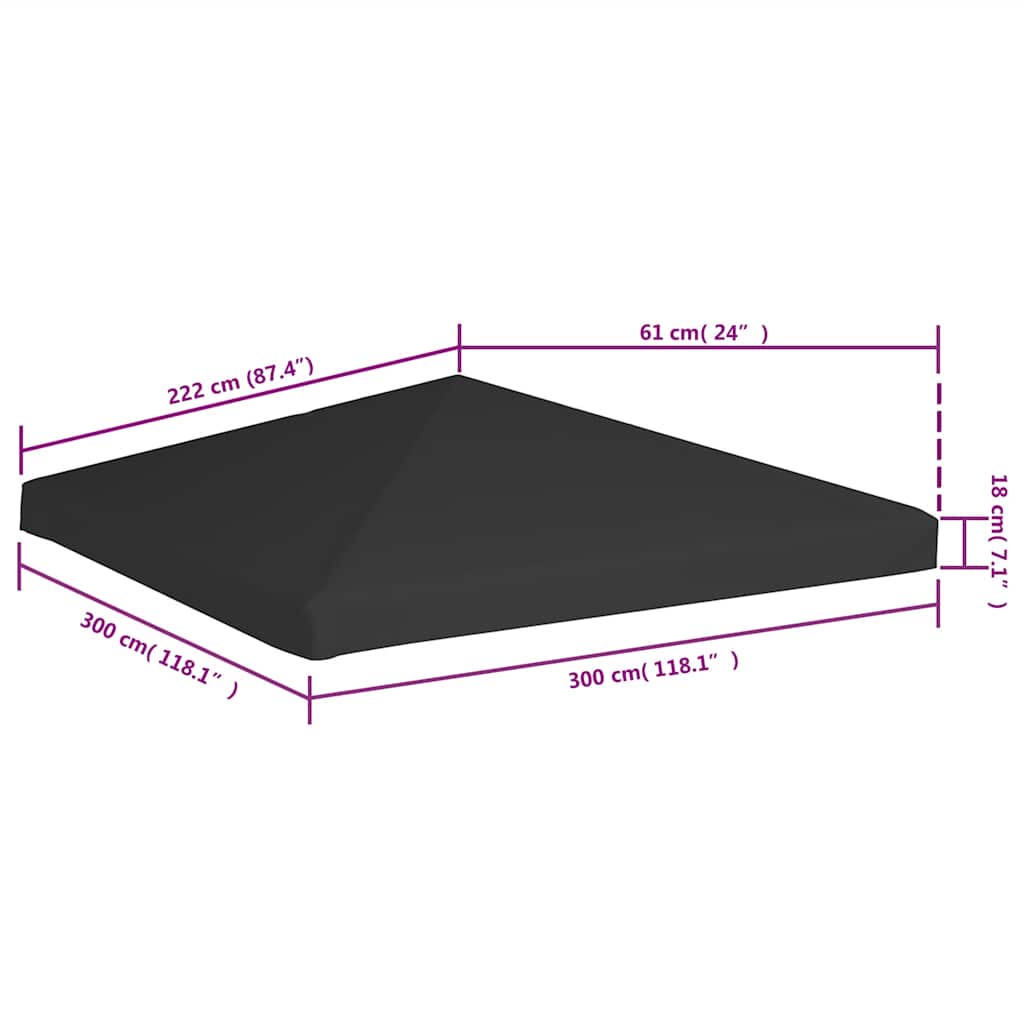 vidaXL Κάλυμμα για Κιόσκι Μαύρο 3 x 3 μ. 270 γρ./μ²