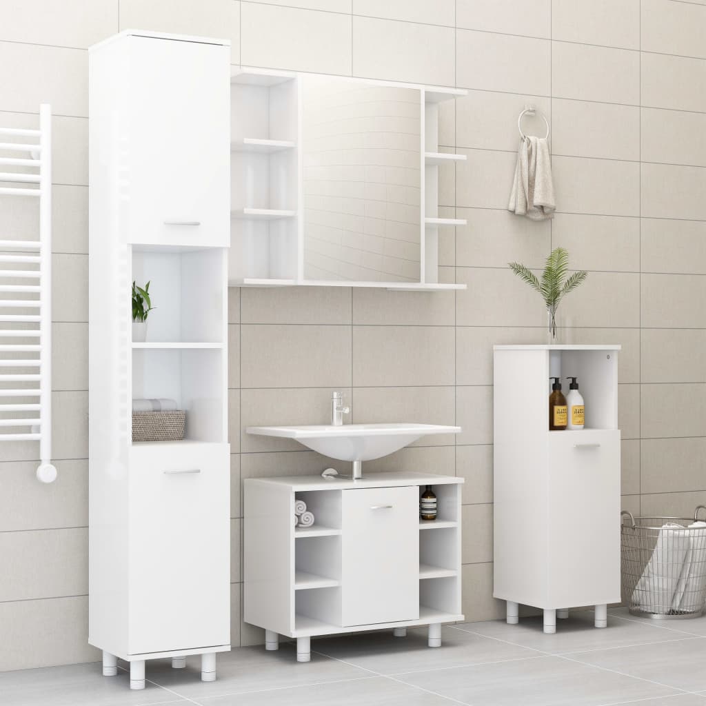 vidaXL Στήλη Μπάνιου Γυαλιστερό Λευκό 30 x 30 x 95 εκ. από Επεξ. Ξύλο