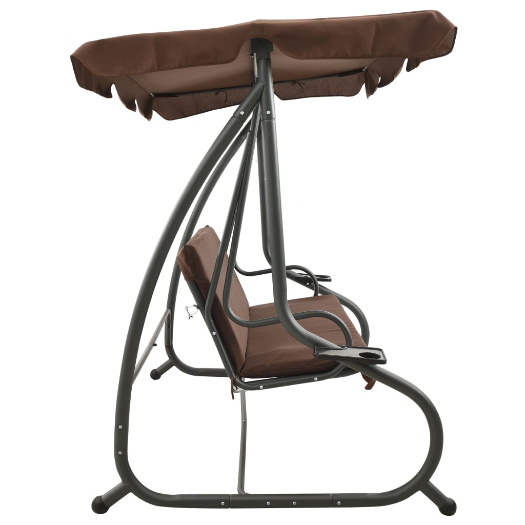 vidaXL Παγκάκι Κούνια Εξωτερικού Χώρου Χρώμα Coffee με Σκίαστρο