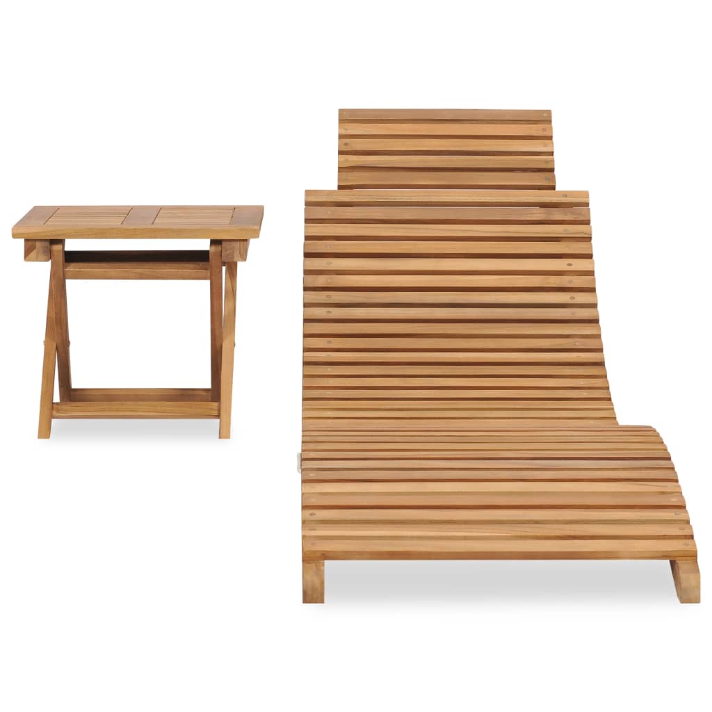 vidaXL Ξαπλώστρα Πτυσσόμενη από Μασίφ Ξύλο Teak με Τραπέζι