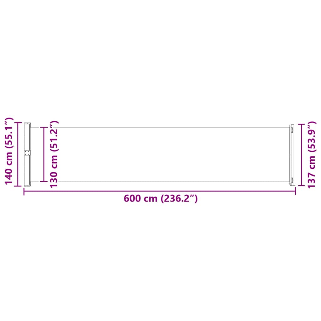 vidaXL Σκίαστρο Πλαϊνό Συρόμενο Βεράντας Μαύρο 140 x 600 εκ.