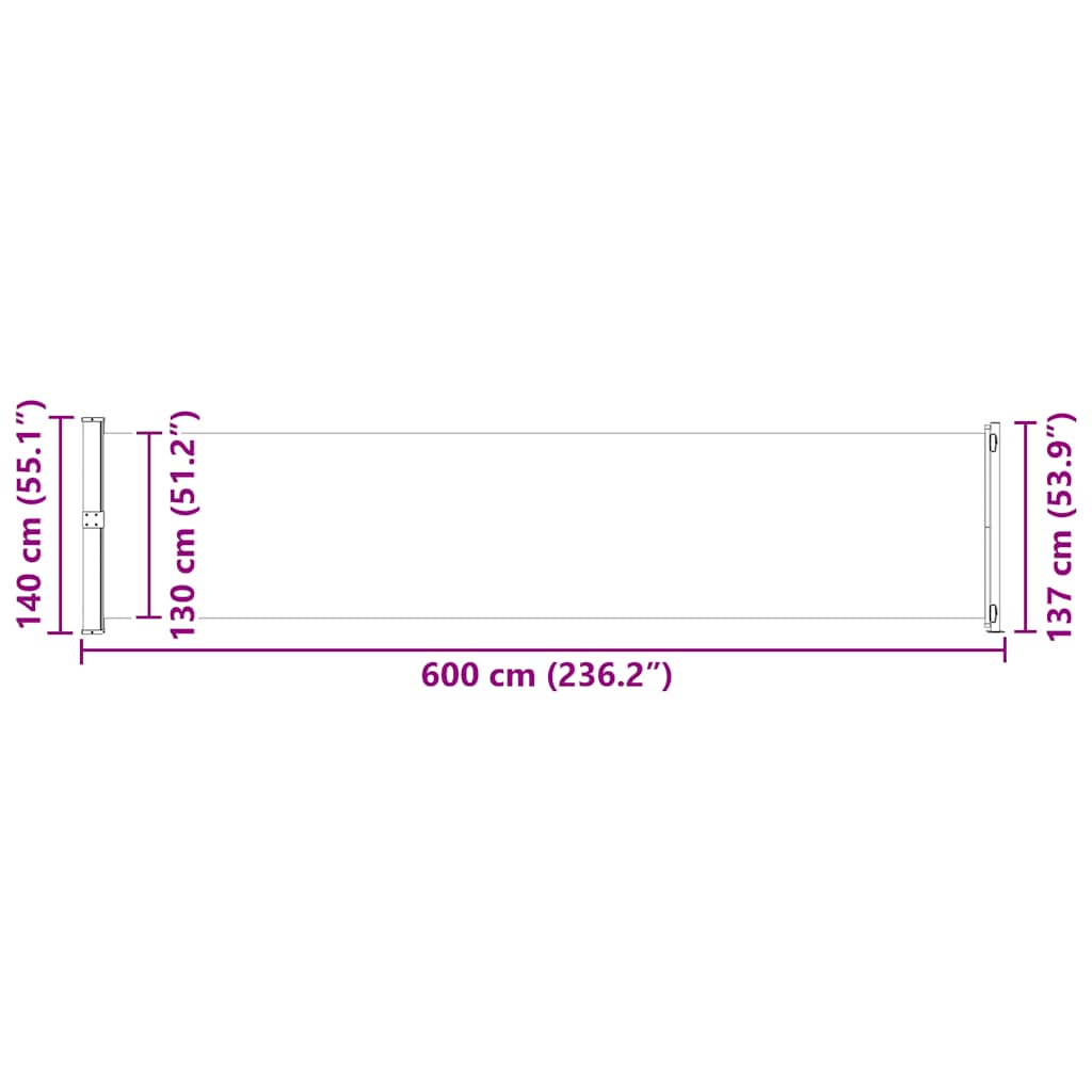 vidaXL Σκίαστρο Πλαϊνό Συρόμενο Βεράντας Καφέ 140 x 600 εκ.