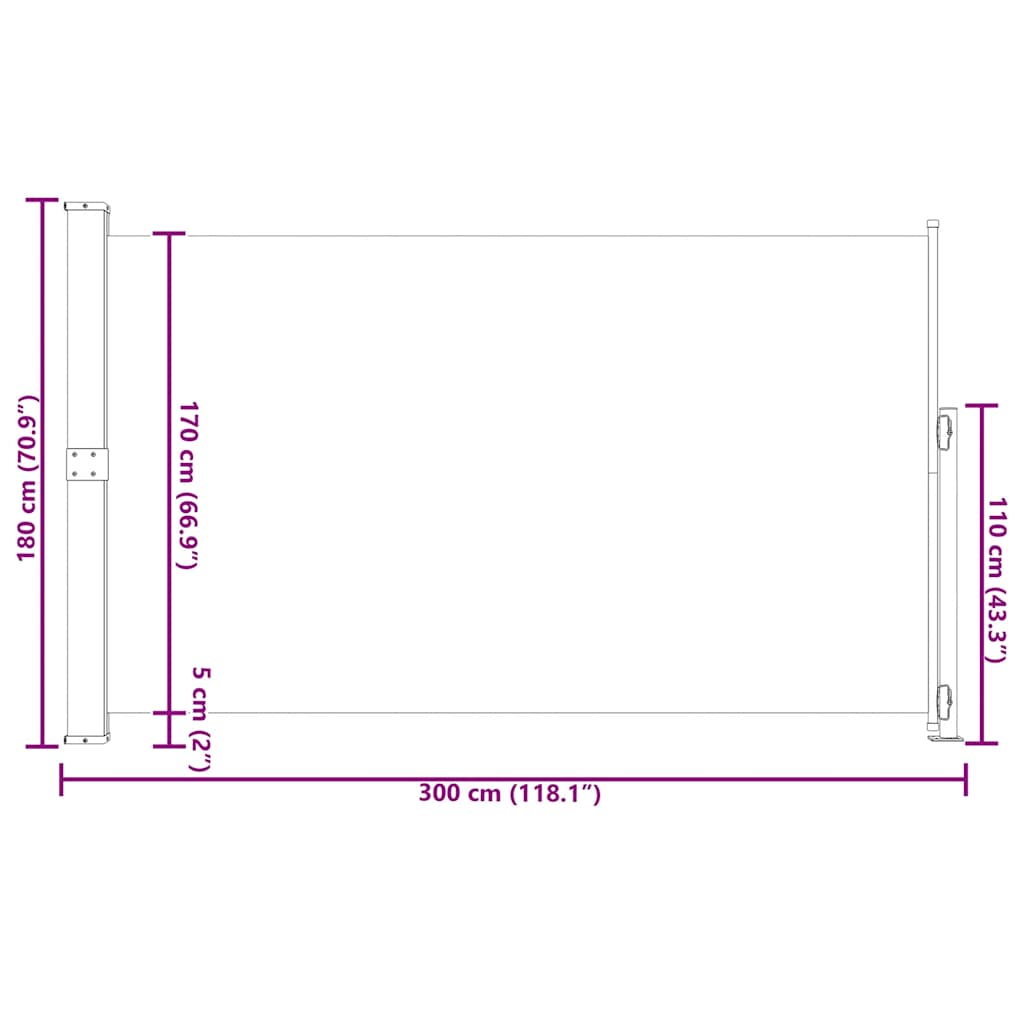 vidaXL Σκίαστρο Πλαϊνό Συρόμενο Βεράντας Κρεμ 180 x 300 εκ.