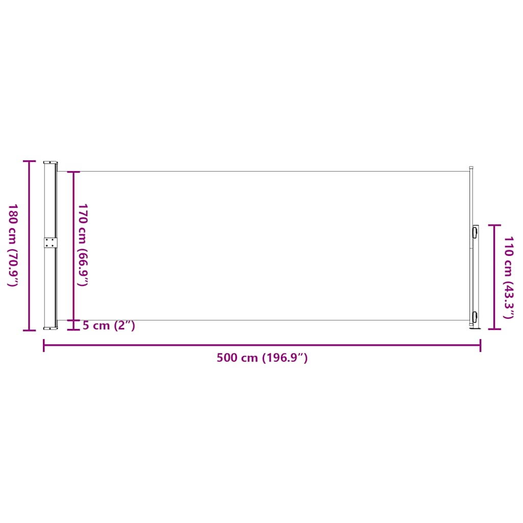 vidaXL Σκίαστρο Πλαϊνό Συρόμενο Βεράντας Κρεμ 180 x 500 εκ.