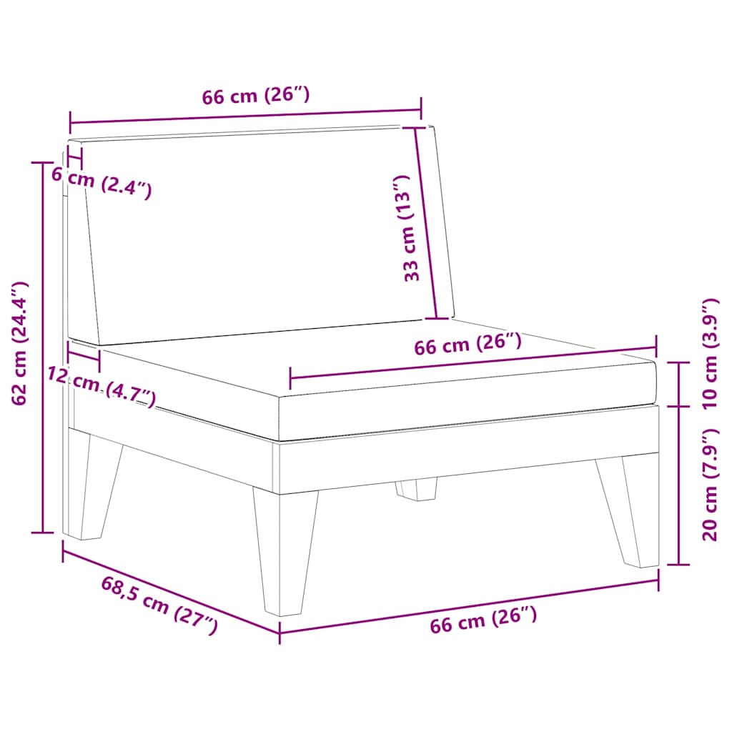 vidaXL Καναπές Μεσαίος Τμηματικός Μασίφ Ξύλο Ακακίας με Κρεμ Μαξιλάρια