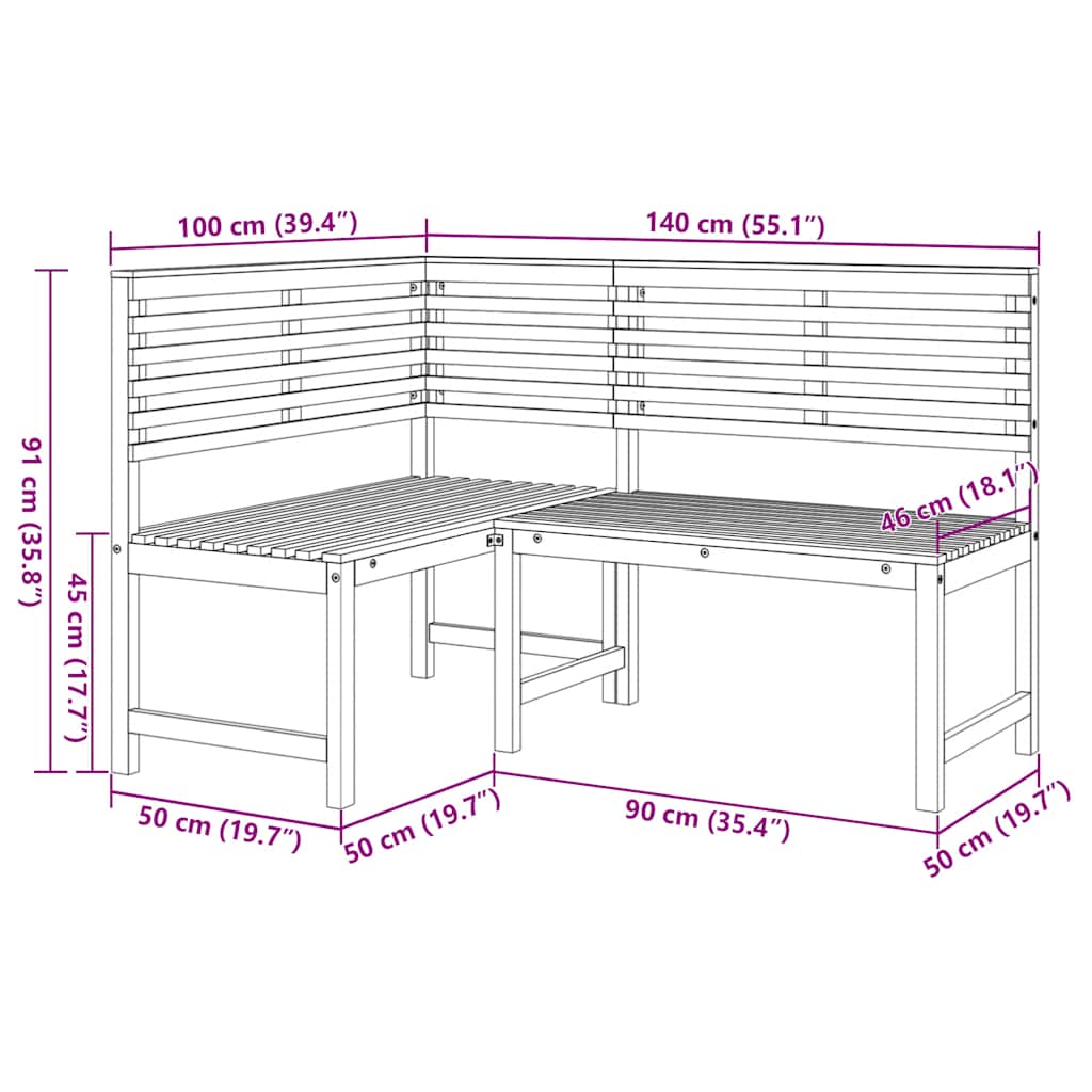 vidaXL Παγκάκι Γωνιακό Κήπου 140 εκ. από Μασίφ Ξύλο Ακακίας