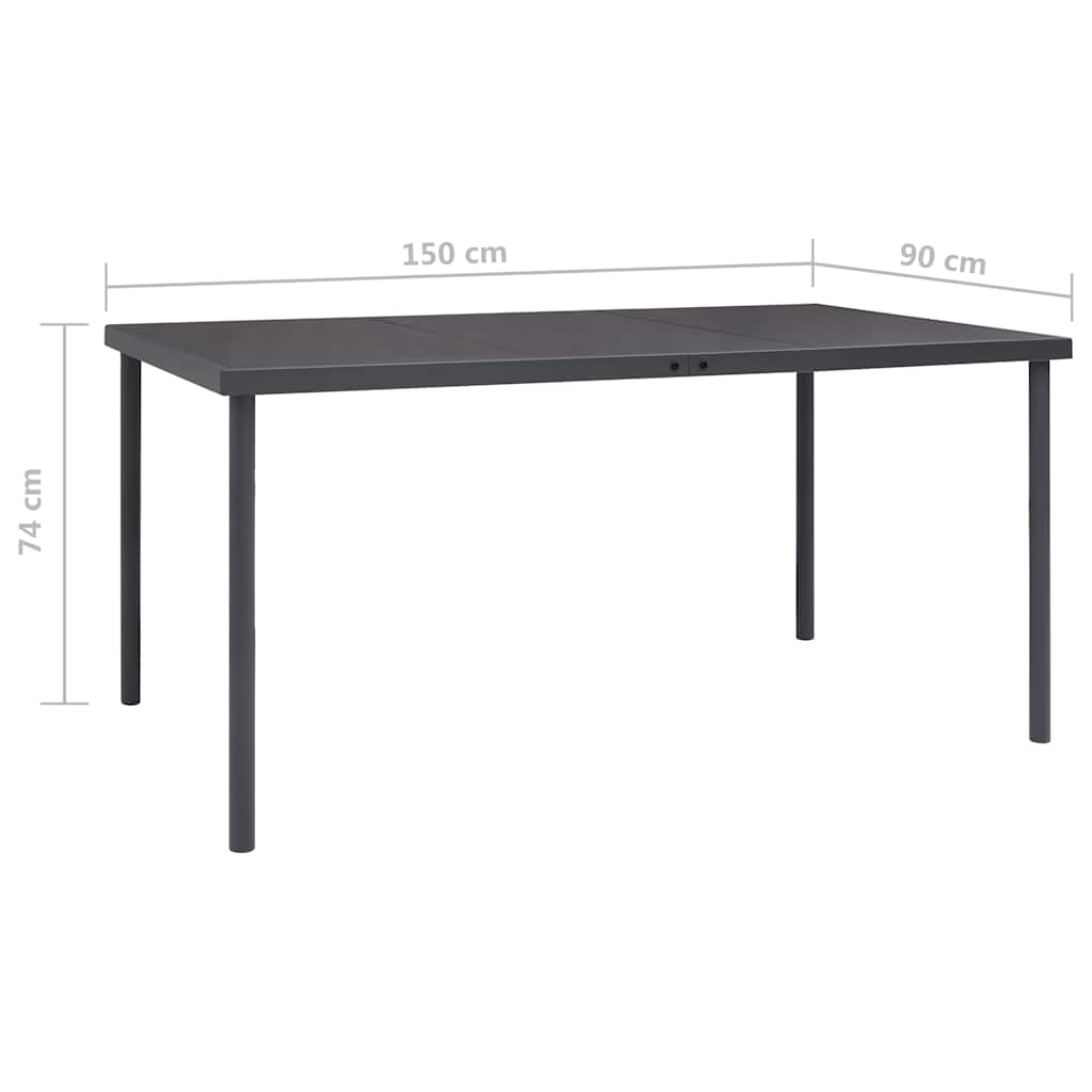 vidaXL Τραπεζαρία Εξωτερικού Χώρου Ανθρακί 150 x 90 x 74 εκ.\nΑτσάλινη