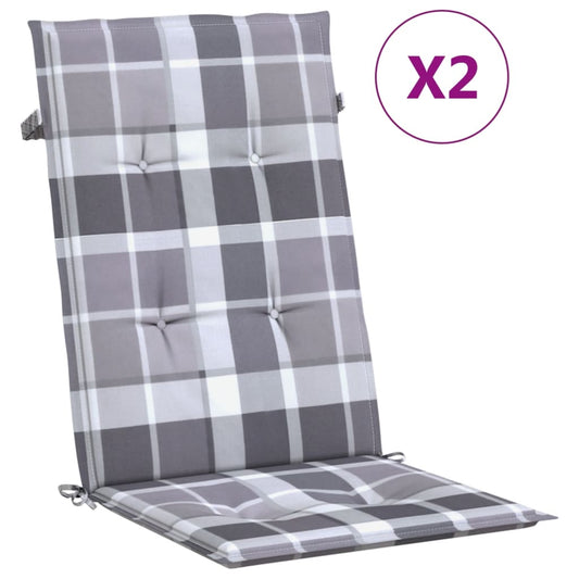 vidaXL Μαξιλάρια Καρέκλας Κήπου με Πλάτη 2 τεμ. Γκρι Καρό 120x50x3 εκ.