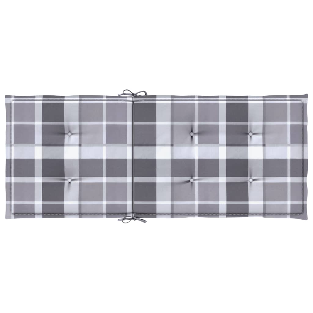 vidaXL Μαξιλάρια Καρέκλας Κήπου με Πλάτη 2 τεμ. Γκρι Καρό 120x50x3 εκ.