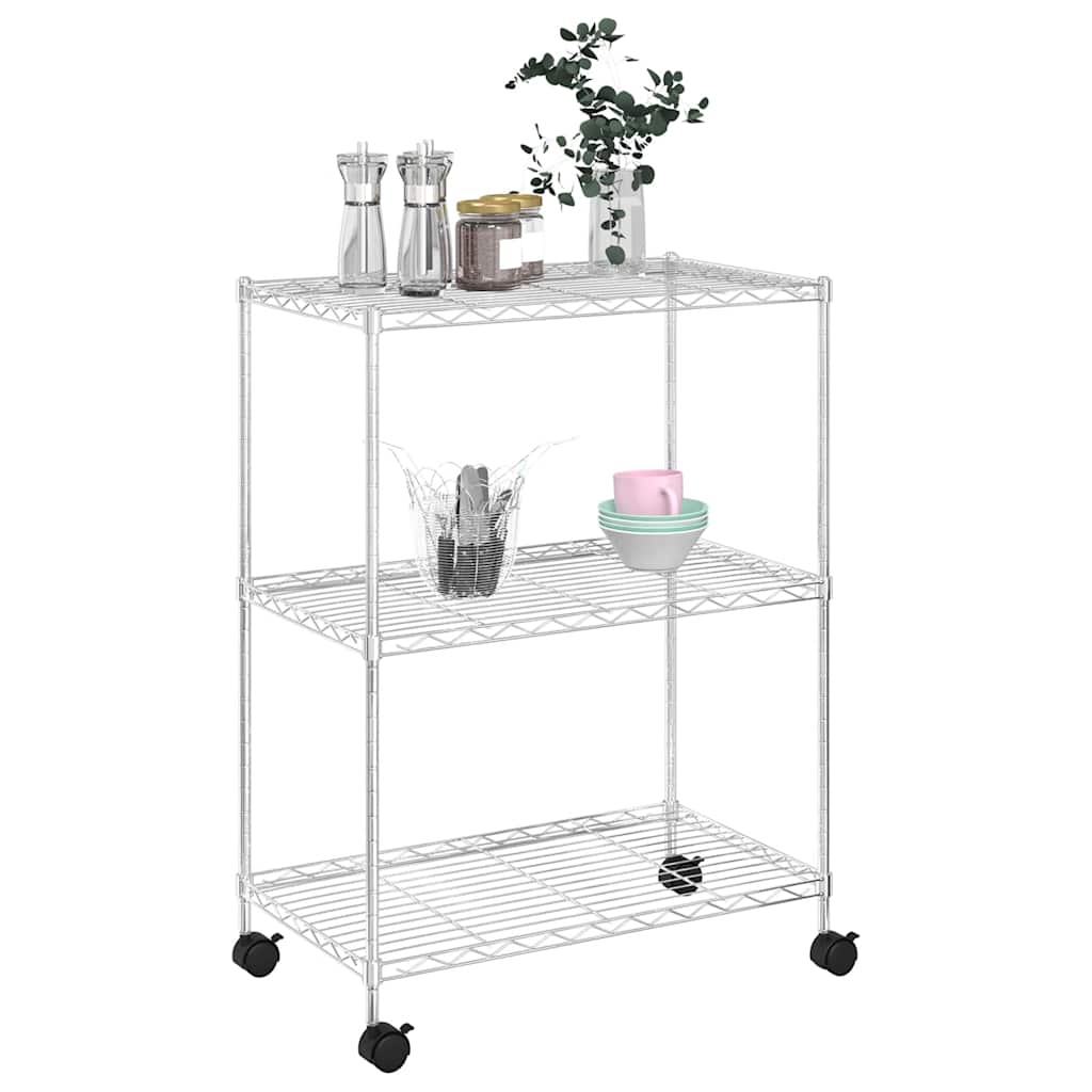 vidaXL Ραφιέρα 3 Επιπέδων με Τροχούς Χρωμέ 60x35x81 εκ. 150 κ.