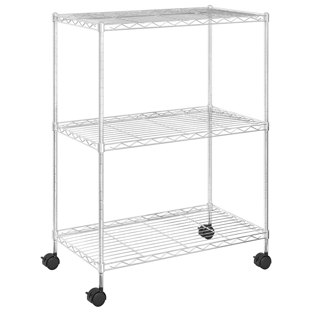 vidaXL Ραφιέρα 3 Επιπέδων με Τροχούς Χρωμέ 60x35x81 εκ. 150 κ.