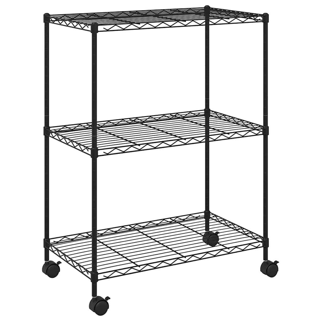 vidaXL Ραφιέρα 3 Επιπέδων με Τροχούς Μαύρη 60x35x81 εκ. 150 κ.