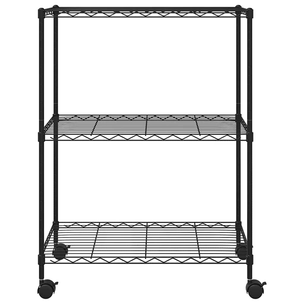 vidaXL Ραφιέρα 3 Επιπέδων με Τροχούς Μαύρη 60x35x81 εκ. 150 κ.