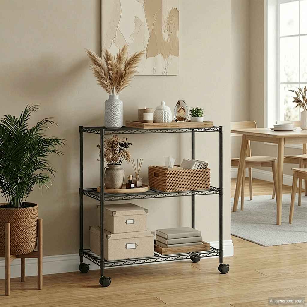 vidaXL Ραφιέρα 3 Επιπέδων με Τροχούς Μαύρη 60x35x81 εκ. 150 κ.