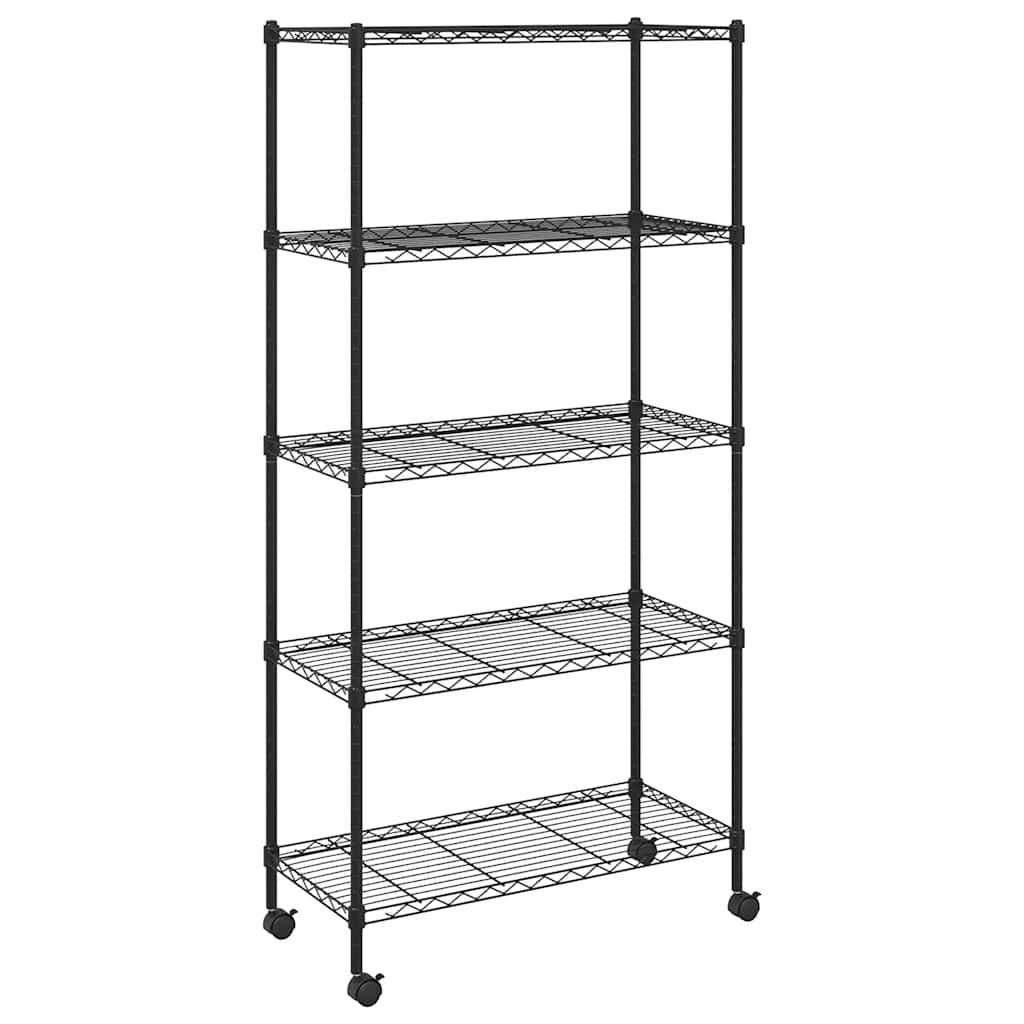 vidaXL Ραφιέρα 5 Επιπέδων με Τροχούς Μαύρη 75x35x155 εκ. 250 κ.