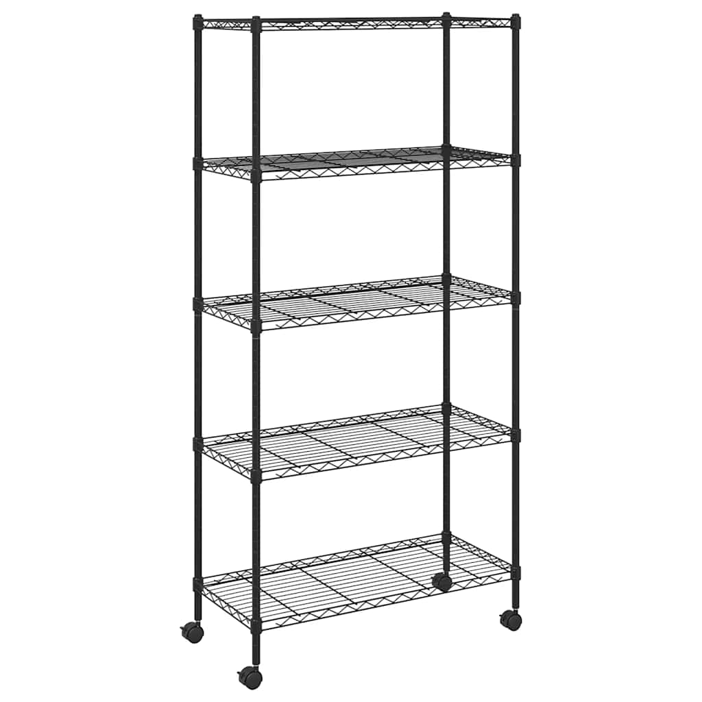 vidaXL Ραφιέρα 5 Επιπέδων με Τροχούς Μαύρη 75x35x155 εκ. 250 κ.
