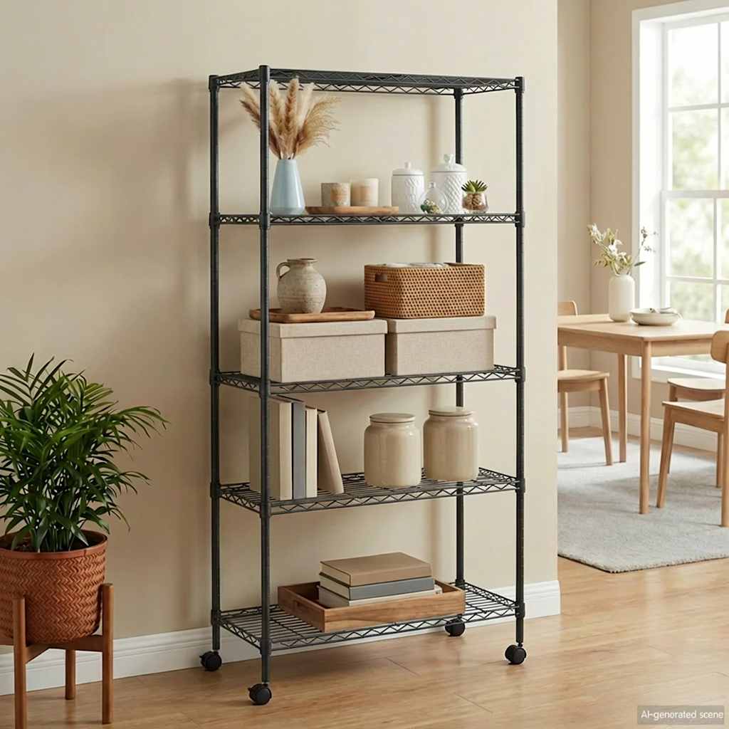 vidaXL Ραφιέρα 5 Επιπέδων με Τροχούς Μαύρη 75x35x155 εκ. 250 κ.