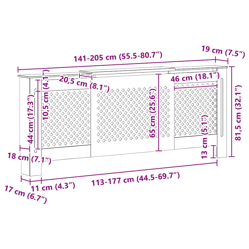 vidaXL Κάλυμμα Καλοριφέρ Γκρι 205 εκ. από MDF