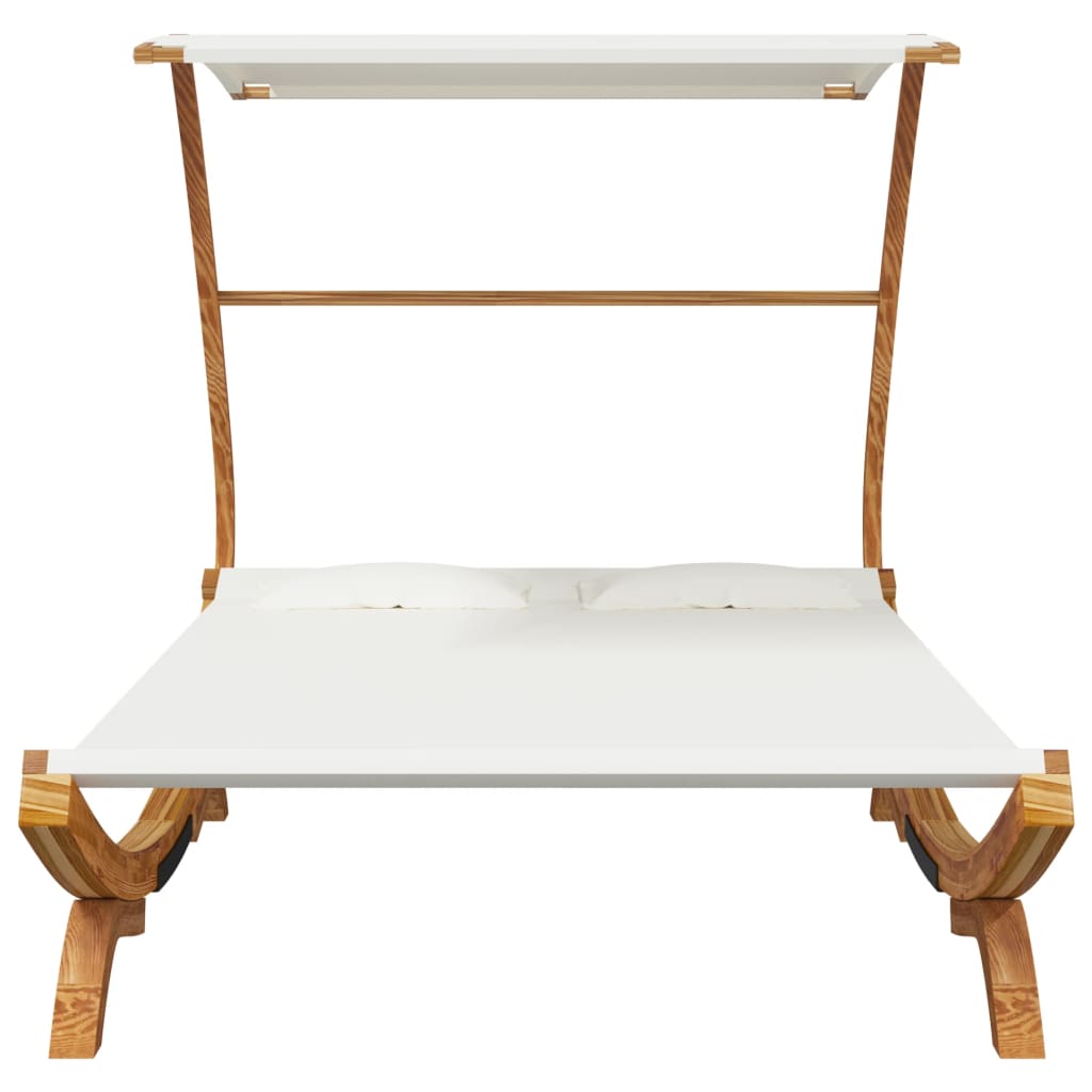 vidaXL Ξαπλώστρα ΕξΧώρου Κρεμ 165x203x138εκ Μασίφ Λυγισμένο Ξύλο Τέντα