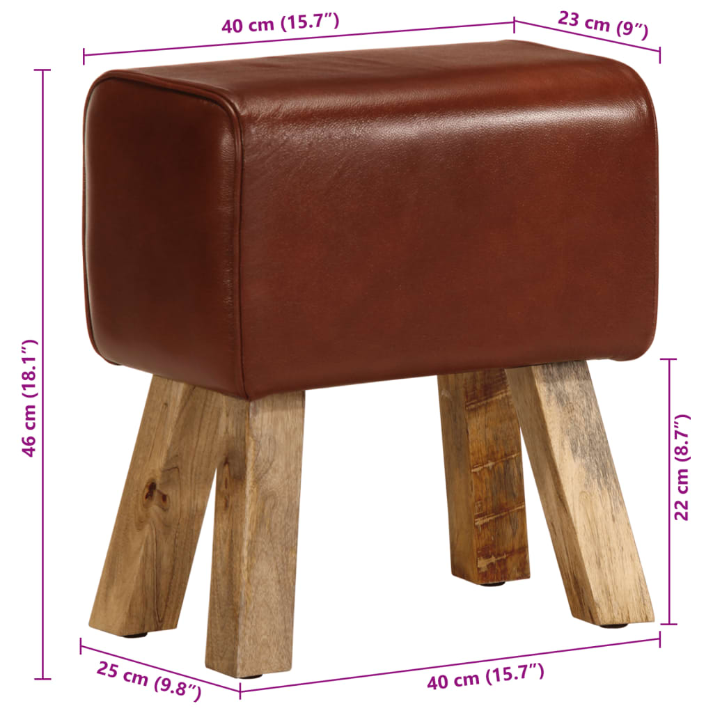 vidaXL Πάγκος Γυμναστικής Bok Καφέ 38 εκ. Γνήσιο Δέρμα & Ξύλο Μάνγκο