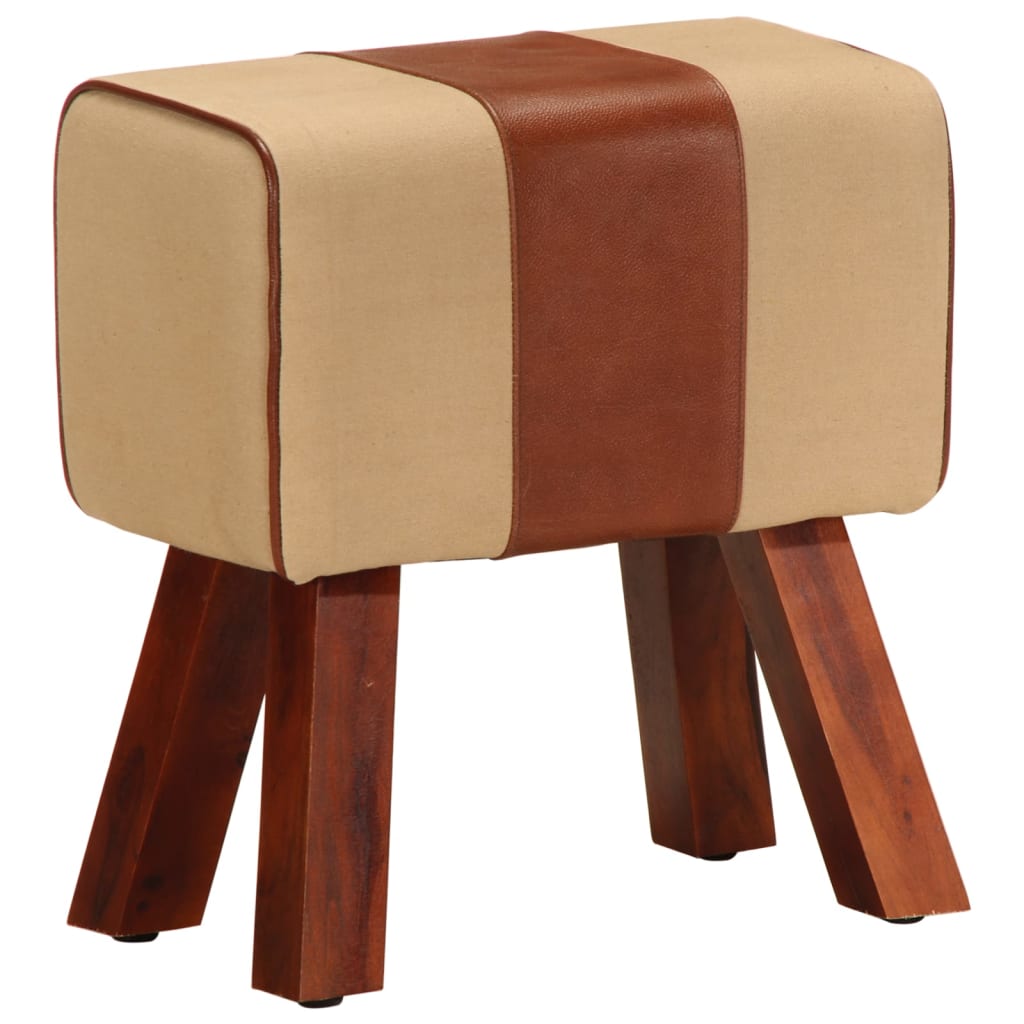 vidaXL Πάγκος Γυμναστικής Bok Καφέ 38 εκ. Γνήσιο Δέρμα & Ξύλο Μάνγκο