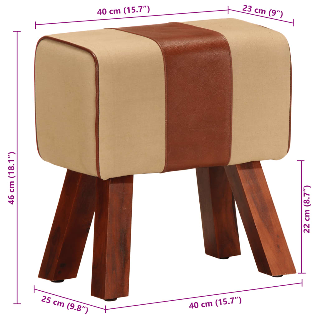 vidaXL Πάγκος Γυμναστικής Bok Καφέ 38 εκ. Γνήσιο Δέρμα & Ξύλο Μάνγκο