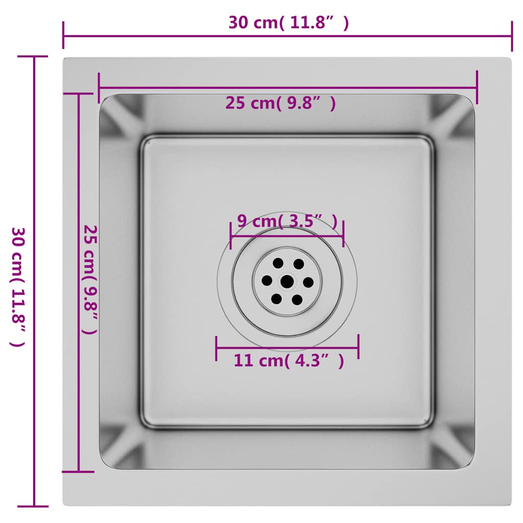 vidaXL Νεροχύτης Κουζίνας Χειροποίητος από Ανοξείδωτο Ατσάλι