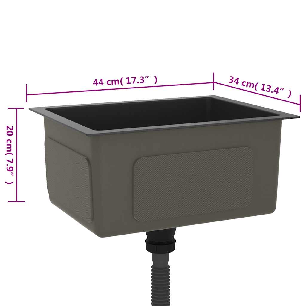 vidaXL Νεροχύτης Κουζίνας Χειροποίητος Μαύρος από Ανοξείδωτο Ατσάλι