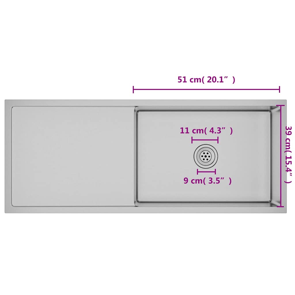 vidaXL Νεροχύτης Κουζίνας Χειροποίητος από Ανοξείδωτο Ατσάλι