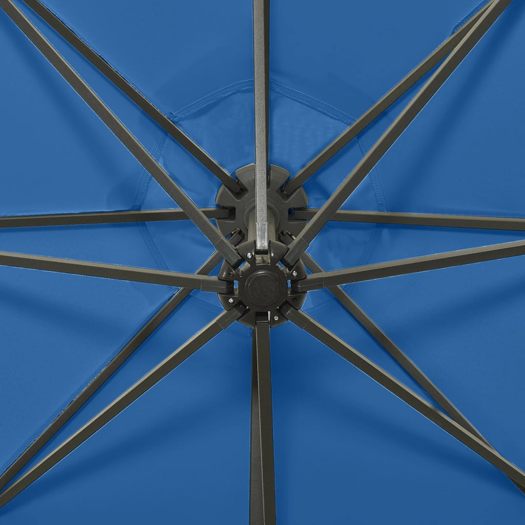 vidaXL Ομπρέλα Κρεμαστή Κήπου με Ιστό και LED Μπλε 300 εκ.