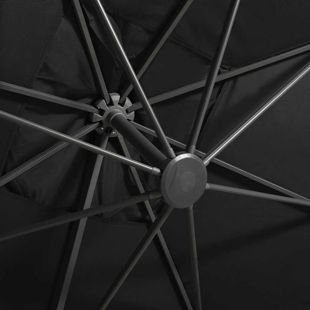 vidaXL Ομπρέλα Κρεμαστή Κήπου με Ιστό και LED Μαύρη 300 εκ.