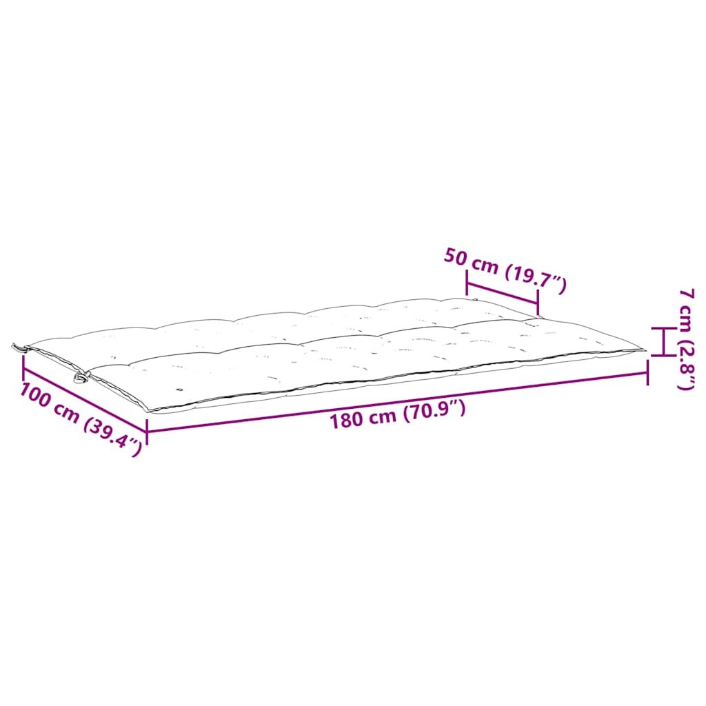 vidaXL Μαξιλάρι Πάγκου Κήπου Μπορντό 180x(50+50)x7 εκ. Ύφασμα Oxford