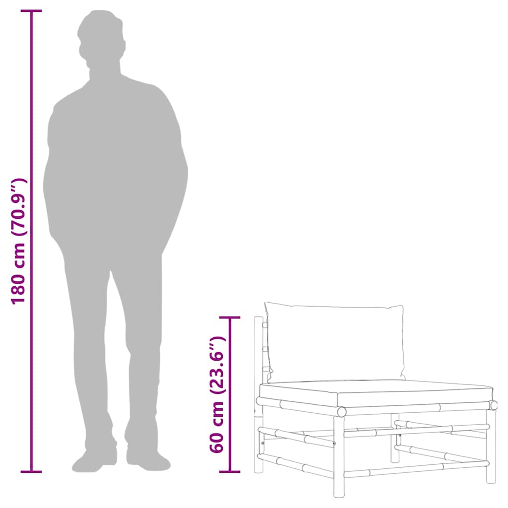 vidaXL Καναπές Κήπου Μεσαίος από Μπαμπού με Λευκά Κρεμ Μαξιλάρια