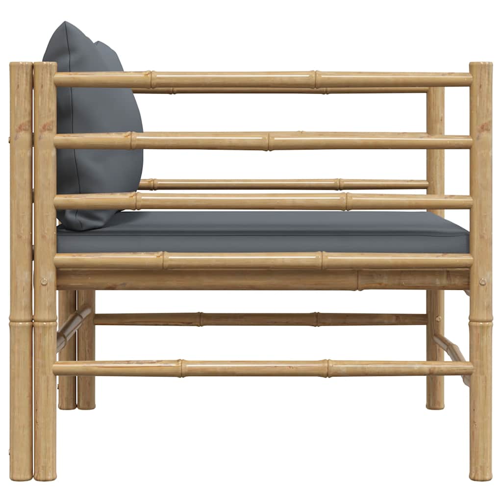 vidaXL Καναπές Κήπου από Μπαμπού με Σκούρα Γκρι Μαξιλάρια