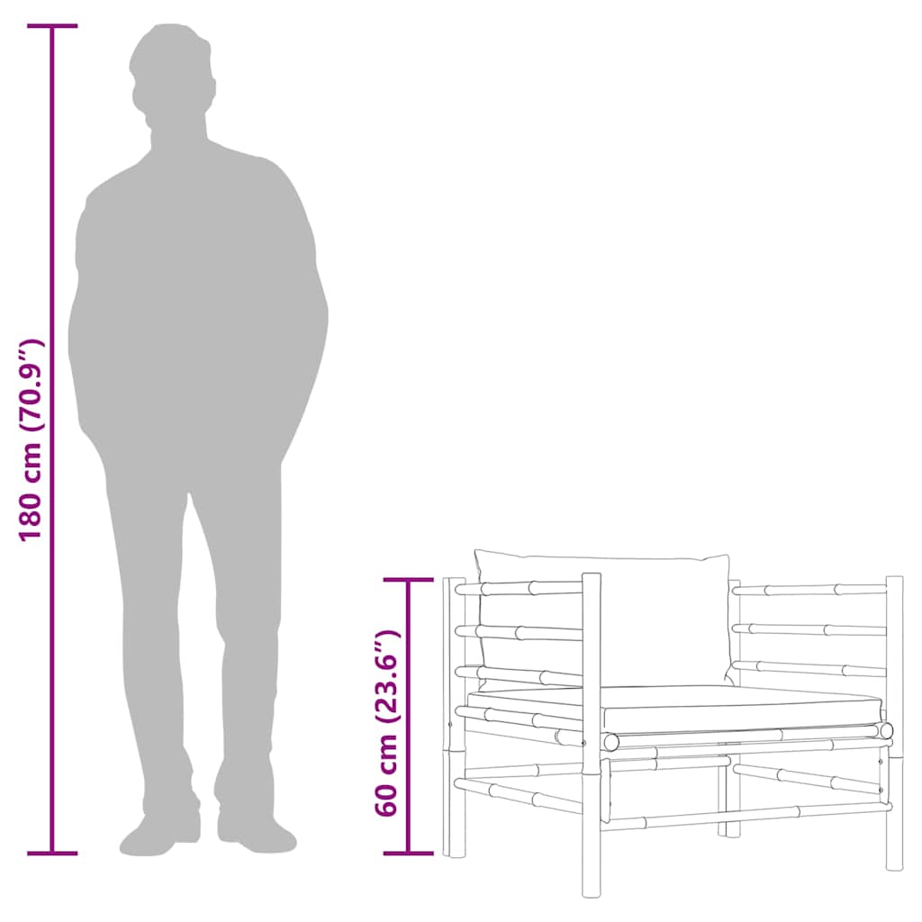 vidaXL Καναπές Κήπου από Μπαμπού με Σκούρα Γκρι Μαξιλάρια