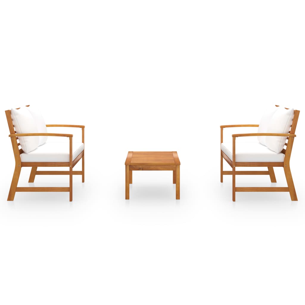 vidaXL Σαλόνι Κήπου 3 Τεμαχίων από Μασίφ Ξύλο Ακακίας με Μαξιλάρια