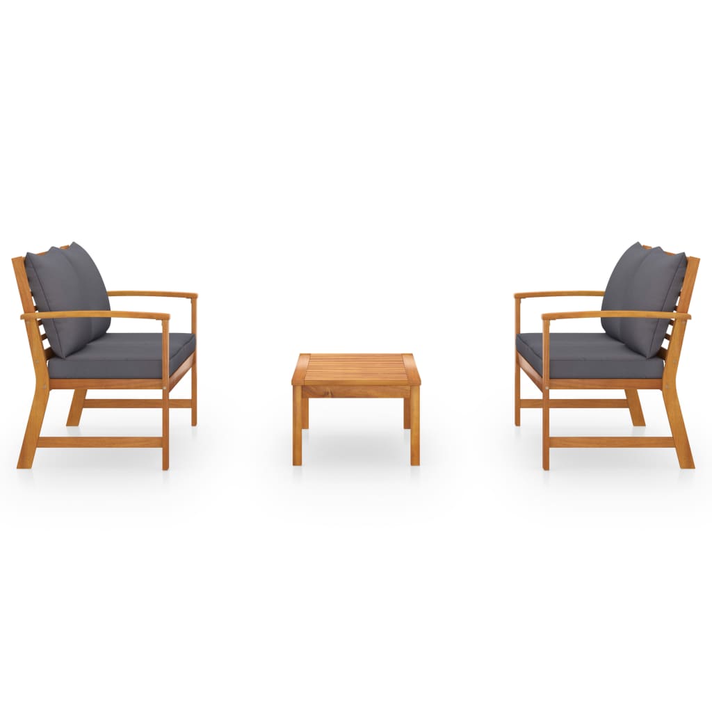 vidaXL Σαλόνι Κήπου 3 Τεμαχίων από Μασίφ Ξύλο Ακακίας με Μαξιλάρια