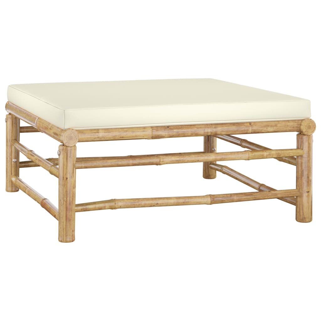 vidaXL Σαλόνι Κήπου Σετ 5 τεμ. από Μπαμπού με Λευκά Κρεμ Μαξιλάρια