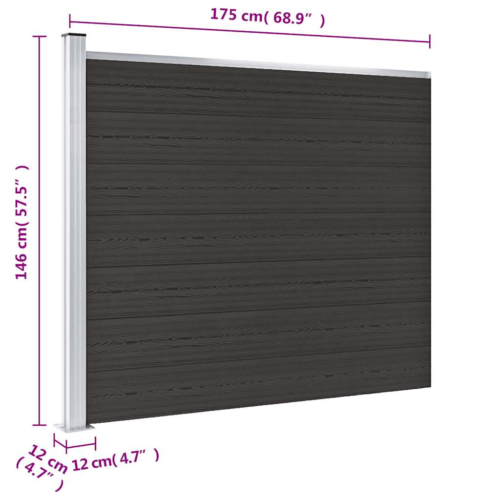 vidaXL Πάνελ Περίφραξης Μαύρο 175 x 146 εκ. από WPC